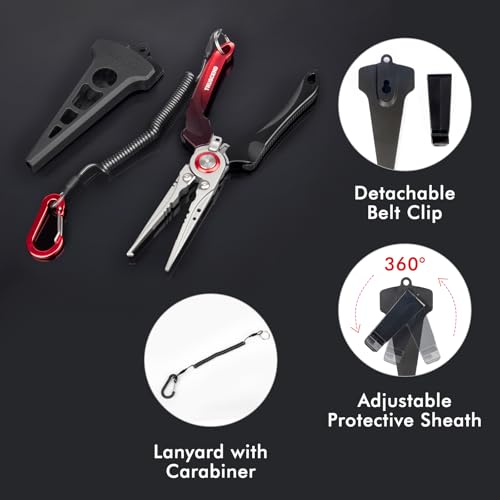 TRUSCEND Easy Use Lockable Fishing Pliers with Tungsten Carbide Cutter, Innovative Ergonomic Handy Handle, Saltwater Corrosion Resistant Teflon Coated Fishing Tool, Light Multi-Function Fishing Gear - color: A3-red