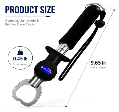 Multifunctional Fishing Scale Fish Lip Gripper with Ruler, 33 lb Portable Fish Grabber Tool with Non-Slip Handle and Wrist Strap for Freshwater Saltwater Fishing