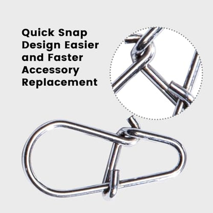 100PCS High-Strength Fishing Snap Clips, Quick Change Crankbait Lure Clips & Speed Clips, Stainless Steel Duo-Lock Snap Swivels for Freshwater/Saltwater Fishing, Power Clips