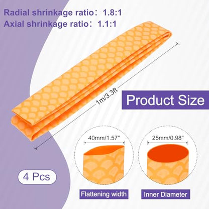 MECCANIXITY 4Pcs 3.3ft 1" Dia Heat Shrink Tubing for Fishing Rods, 25mm 1.8:1 Fish Scale Pattern Heat Shrink Wrap Handle Rod Grip with Anti-Slip Waterproof Insulation, Yellow - color: Yellow, size: 25mm