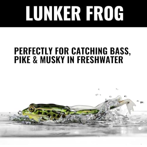 Lunkerhunt Topwater Frog Lures Fishing Lures Kit (3-Pack) | Most Realistic Frog Soft Swimbaits with Weedless Hooks for Freshwater | Combat, Popping Frog for Bass Trout Pike Snakehead Bluegill