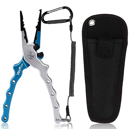 Aluminum Fishing Pliers, Wolfyok Stainless Steel Hook Removers Pliers, Saltwater Split Ring Tool & Braid Line Cutters with Sheath and Lanyard