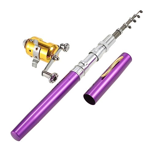 Jatzde Mini Portable Pocket Fish Rod Pen Aluminum Alloy Fishing Rod Pole Reel Combos… - color: Purple