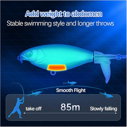Topwater Fishing Lures for bass Whopper Popper Lures with Rotating Tail for Freshwater or Saltwater bass Catfish Pike Perch Floating Pencil Bass Bait (Variegated, Medium)