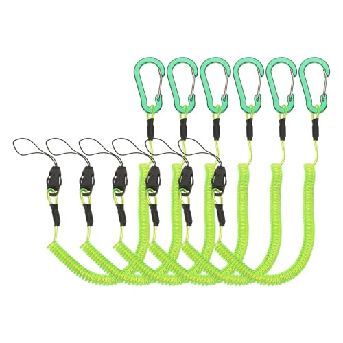 PATIKIL Coiled Lanyards with Buckle Retractable Safety Ring and Quick Release Detachable Buckle for Fishing Equipment - color: Green, size: 47 Inch