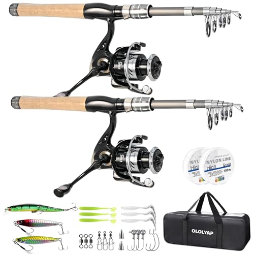 Fishing Pole Combo 2PCS Carbon Fiber Fishing Rod and Aluminum Reel Combos with Carrier Bag Sea Saltwater Freshwater Fishing Rod Reel Kit