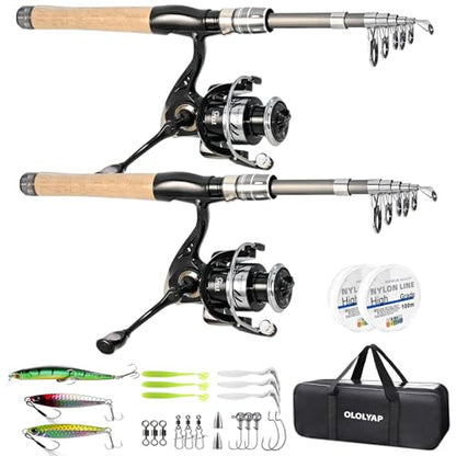 Fishing Pole Combo 2PCS Carbon Fiber Fishing Rod and Aluminum Reel Combos with Carrier Bag Sea Saltwater Freshwater Fishing Rod Reel Kit