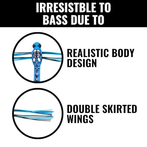 Lunkerhunt Dragonfly Lure with Double Skirted Wings | Perfect Topwater Fishing Lures for Bass, Trouth and Pike, Weedless Bait (Dasher)