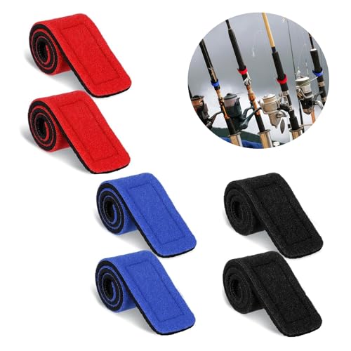 6 Pcs Fishing Rod Wrap Pole Straps Hook And Loop Fishing Rod Belts Ties For Casting Rods Fly Rod Stretchy Fixing Strap 3 Colors (2 Red, 2 Blue, 2 Black)