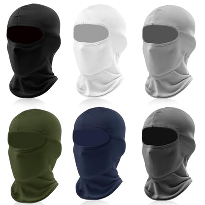 6 Pack Ski Mask Balaclava for Men Women, Lightweight UV Protection, Summer Full Face Cover Outdoor Motorcycle - color: Black, White, Light Gray, Dark Gray, Navy Blue, Green