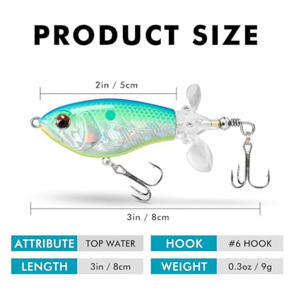 TRUSCEND Popobait Easy Catch Fishing Lures with BKK Hooks, Instant Startup, Longer Cast, Balanced Spray/Sound/Swim, Plopper Topwater Lures for Bass, Trout, Pike, Walleye, Freshwater Saltwater Fishing - color: A-3",0.3oz