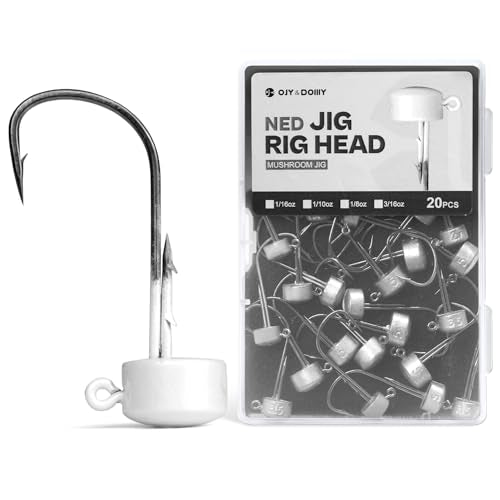 Ned Rig Jig Heads, 20 Pack Finesse Mushroom Jig Hooks Kit for Bass Fishing 1/16 3/32 1/8 3/16oz - style: White - 1/8oz, 20 Packs