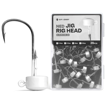 Ned Rig Jig Heads, 20 Pack Finesse Mushroom Jig Hooks Kit for Bass Fishing 1/16 3/32 1/8 3/16oz - style: White - 3/16oz, 20 Packs