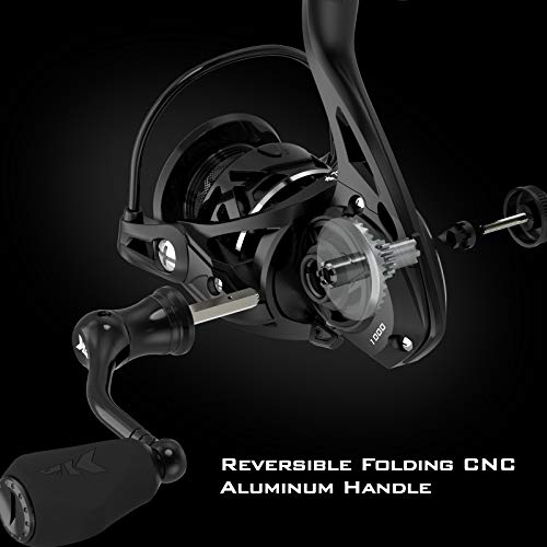 KastKing Zephyr Spinning Reels – 7+1/6+1 BB – Carbon Fiber Drag – Stainless Steel Shaft – Aluminum & CNC Spool – Black/Green/Orange – Sizes 500/1000 SFS – ICE Fishing Ready Reels! - color: Standard-Black, size: 500