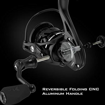 KastKing Zephyr Spinning Reels – 7+1/6+1 BB – Carbon Fiber Drag – Stainless Steel Shaft – Aluminum & CNC Spool – Black/Green/Orange – Sizes 500/1000 SFS – ICE Fishing Ready Reels! - color: Standard-Black, size: 500