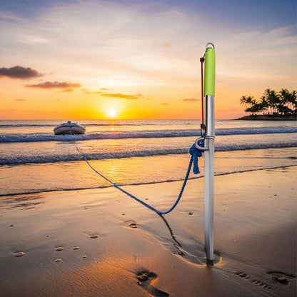 39 Inch Heavy-Duty Sand Spike Boat Anchor with Neon Green Handle Self Hammering Beach Spike Anchor for Small Boats, Jet Skis, and Kayaks for Shallow Water Shore, Sandbar, Beaches