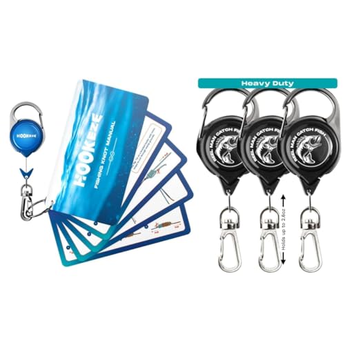 HOOK-EZE Fly Fishing Zinger Retractor (3 Pack), Fishing Knot Tying Cards to 8 Essential Fishing Knots, Come with A Fly Fishing Zinger Retractor