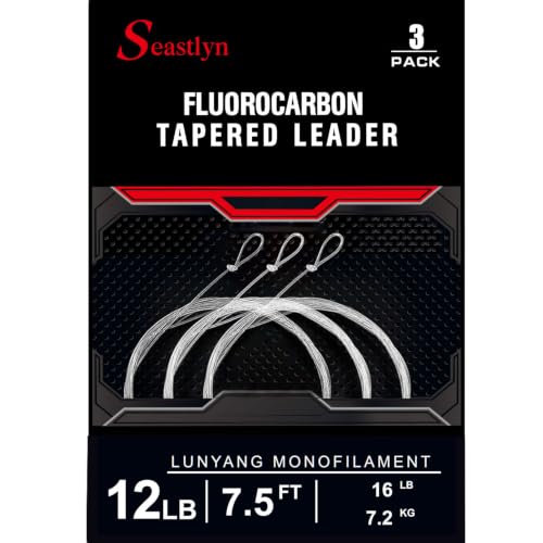 3-Pack Fluorocarbon Fishing Line Pre-Tied Loop Fly Fishing Tapered Leader 7.5FT 9FT 12FT 0X 1X 2X 3X 4X 5X 6X 7X 8-26LB - size: 7.5FT-12lb