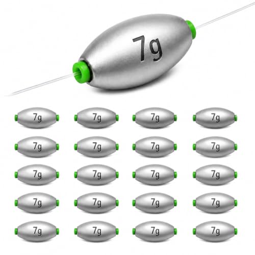 Egg Sinkers Fishing Weights, Oval Slip Sinkers Bullet Lead Fishing Weights for Freshwater Saltwater Tackle Set 1/8oz to 1oz - size: 1/4oz-7g-20pcs