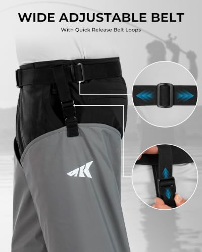 KastKing RiverWalker Hip Waders, Breathable Waterproof Stockingfoot Hip Waders with 4mm Neoprene Booties, Fishing Waders - size: X-Large