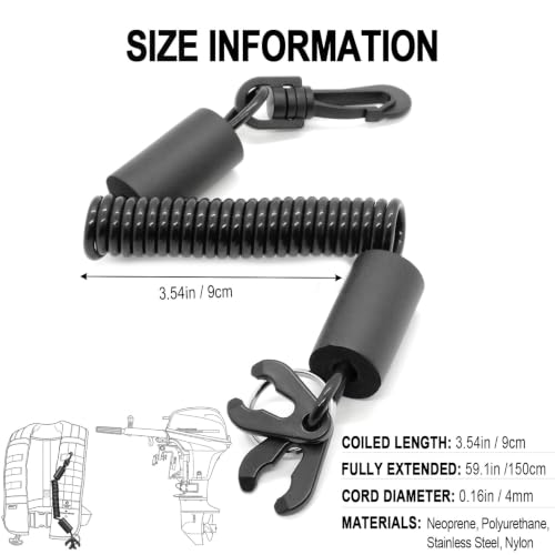 Floatable Boat Kill Switch Lanyard with Backup Key & Flotation Foam - color: Black