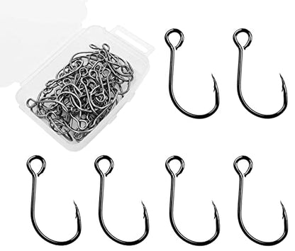 Inline Single Hook for Fishing Lure: 50pcs/Box Large Eye Fishing Hooks for Fishing Spoon Topwater Popper Treble Hook Replacement Size 3/0 2/0 1/0 1# 2# 4# 6# 8# - size: 1/0