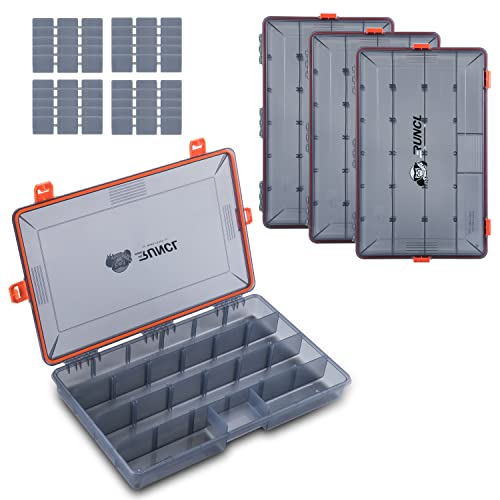 RUNCL Fishing Tackle Box, Waterproof Airtight Stowaway, 3600/3700 Tray Tackle Box with Adjustable Dividers, Plastic Storage Organizer (4pcs 3700) - color: 4pcs 3700