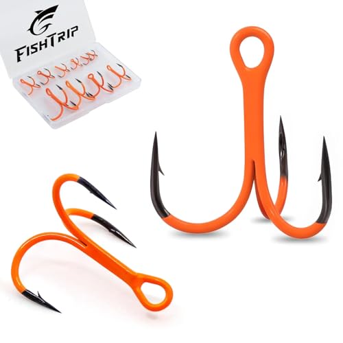 FishTrip Treble Hooks, 10Pcs Replacement Hooks Orange for Hard Lures | High Carbon Steel Ultra Barbed Sharp Triple Fishing Hooks for Saltwater Freshwater Bass Trout walleye, Pike Size 14-3/0 - size: 8#_10pcs
