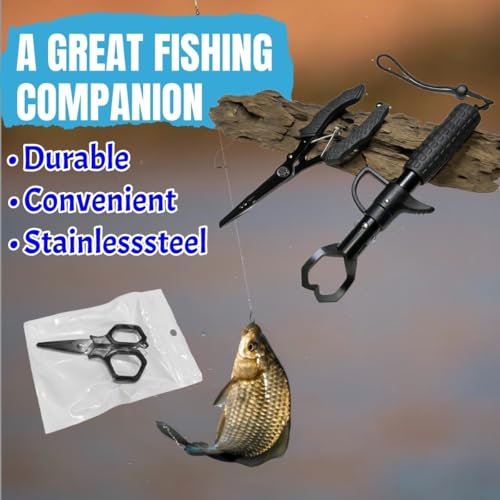 Pro Fishing Gear Fishing Tool Set, Fishing Pliers with Lanyard, Fish Lip Gripper, Fillet Knife, Fishing Braid Scissors, Nylon Sheath, Retractable Tool Tether, Sharpener, Fishing Gifts for Men - color: Green+Black