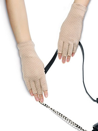 Maxdot Sun Gloves for Women UV Protection Fingerless Non Slip Sunscreen Driving Gloves for Summer Outdoor - style: Khaki-1
