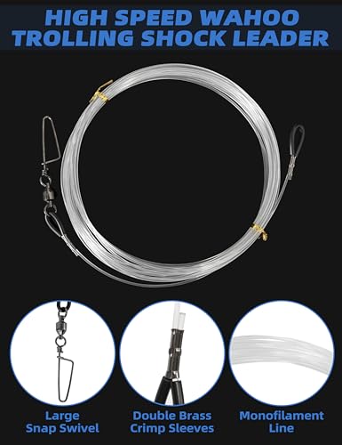 BLUEWING High Speed Wahoo Trolling Shock Leader with 25ft 250lb/300lb/400lb Mono Line and Stainless Steel Large Snap Swivel for Saltwater Fishing - style: 400lb /25ft