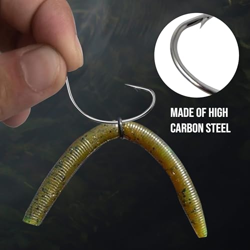 Reaction Tackle Wide Gap Wacky Hooks, Weedless Worm Hooks for Bass, High Carbon Steel Hooks for Stick Worm Soft Plastics, Neko Rig and Finesse Fishing (25-Pack) - size: #2/0 Wire Guard