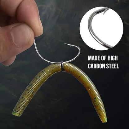 Reaction Tackle Wide Gap Wacky Hooks, Weedless Worm Hooks for Bass, High Carbon Steel Hooks for Stick Worm Soft Plastics, Neko Rig and Finesse Fishing (25-Pack) - size: #1 Wire Guard