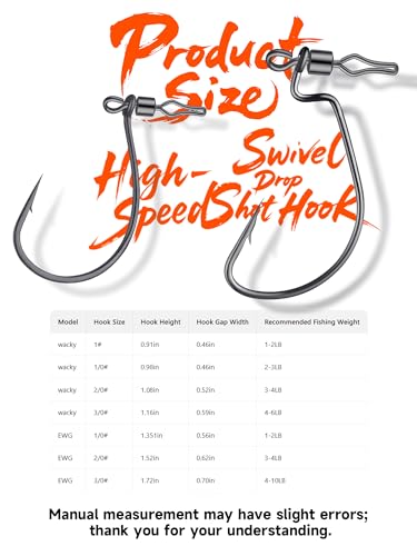 40-Pack Swivel Drop Shot Hooks, Weedless Wide Gap Quick Clip Hooks, Premium Carbon Steel Sharp Anti-Twist Rust-Proof Fishing Hooks, Easy Rigging for Bass Senko Worms Wacky Finesse Fishing - color: EWG 2/0