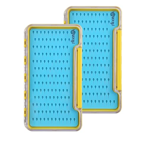 Aventik Silicone Fly Boxes Super Slim Waterproof Best Pocket Sizes Fly Fishing Storage 7.36"X4.02"X0.63"/5.39"X3.74" X0.63'' (2PC-G048LT blue silicone:7.36"X4.02"X0.63") - style: 2PC-G048LT blue silicone:7.36"X4.02"X0.63"
