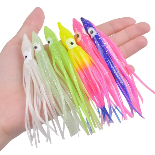 Fishing Squid Skirts Lures Octopus Skirts Trolling Lures Soft Plastic Fishing Tackle Squid Bait for Saltwater Bass Salmon Trout - color: Pink, size: 4.33in - 30pcs