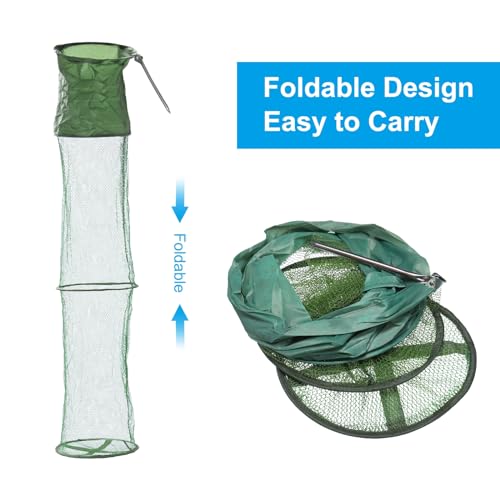 PATIKIL Fishing Cage Basket, Collapsible Fishing Net Nylon Fishing Bait Mesh with Anchor Bolt for Crayfish Minnows Shrimps