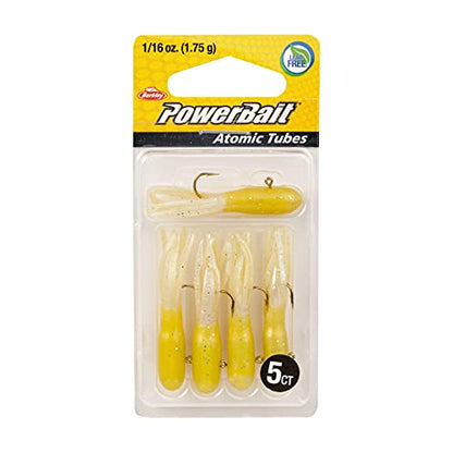 Berkley PowerBait Pre-Rigged Atomic Tubes Fishing Soft Bait - color: Yellow Pearl Silver Fleck, size: 1/16 oz