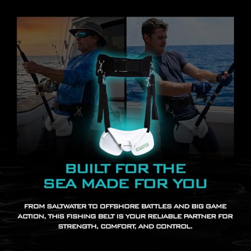 GAFFER SPORTFISHING Wide Body Adjustable Fishing Belt with Rod Holder - EVA Foam Padding, Ideal for Boat Fishing - color: Black - 28 to 48 Inches