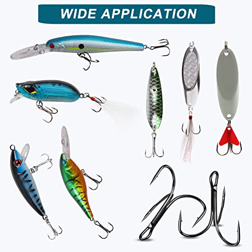 Fishing Red Treble Hooks- 80/120pcs Sharp Round Bend Barbed Treble Hook High-Carbon Steel Triple Hooks for Bass Trout Saltwater Freshwater Size 1/0 1 2 4 6 8 10 12 14 - color: BLACK, size: 120PCS-4#