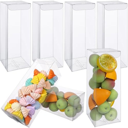 100 PCS Clear PET Plastic Storage Boxes Transparent Present Box Empty Containers Rectangle Cube Candy Chocolate Cookies Treat Case for Christmas,Wedding,Party,Baby Shower (100, 2.5x2.5x7 Inch) - size: 2.5x2.5x7 Inch