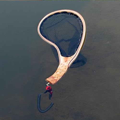 Fishing Landing Net Wooden Handle Black Mesh Catch-Release | Trout Net for Fishpond Bass Fishing