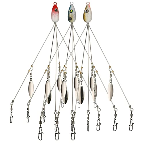 5 Arms Alabama Rigs for Bass Fishing, Swimbait Lure Kit Umbrella Rigs with 4 Willow Leaf Blades for Trout Salmon Freshwater Saltwater - color: 4 Blades-3pcs