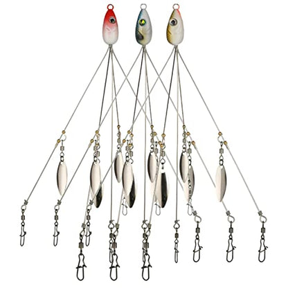 5 Arms Alabama Rigs for Bass Fishing, Swimbait Lure Kit Umbrella Rigs with 4 Willow Leaf Blades for Trout Salmon Freshwater Saltwater - color: 4 Blades-3pcs