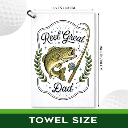 Reel Great Dad Polyester Printed Towel with Clip, Funny Bass Fish Fishing Gifts & Accessories for Men Fishman Dad Grandfather, Fishing Lover Father's Day Retirement Birthday Gifts - color: Dark Green
