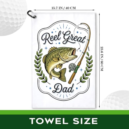 Reel Great Dad Polyester Printed Towel with Clip, Funny Bass Fish Fishing Gifts & Accessories for Men Fishman Dad Grandfather, Fishing Lover Father's Day Retirement Birthday Gifts - color: Dark Green