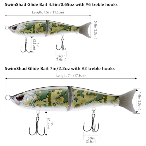 Bassdash SwimShad Glide Baits Jointed Swimbait Bass Pike Salmon Trout Muskie Fishing Lure - color: Open Terrain, size: 7in/2.2oz