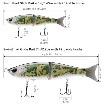 Bassdash SwimShad Glide Baits Jointed Swimbait Bass Pike Salmon Trout Muskie Fishing Lure - color: Open Terrain, size: 7in/2.2oz