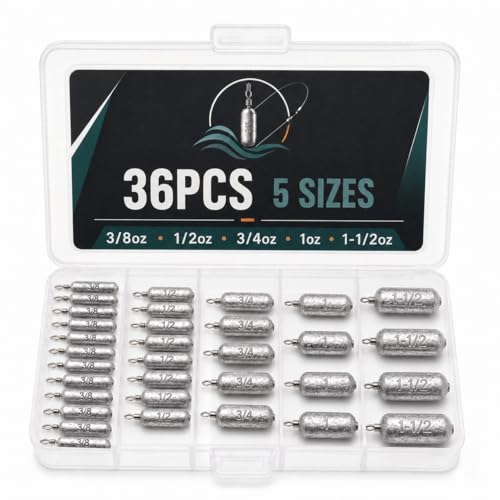 Pencil Drop Shot Weights, 24pcs/36pcs 3 Sizes/5 Sizes Lead Sinkers with Double Wire Loop Swivels, Heavy Rig Sinkers for Deep Water Bass Fishing, Freshwater Drop Shot Rig with Storage Box - size: 36 PCS/ 5 Sizes