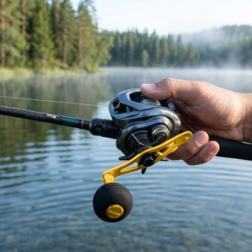 Power Handle Baitcasting, Baitcasting Handle Replacement for Baitcasting Fishing Reel, Fishing Reel Handle Replacement Baitcaster, Metal Knob Grip Replacement for Outdoors - color: Gold